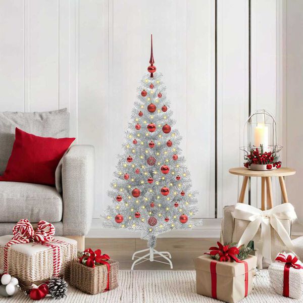 vidaXL Albero di Natale con 150 LED con supporto Argento 120 cm PET