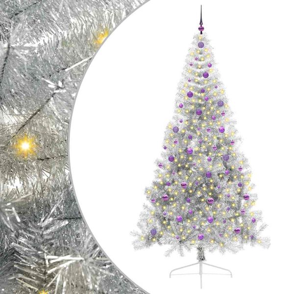 vidaXL Albero di Natale artificiale con luci integrate Argento 240 cm