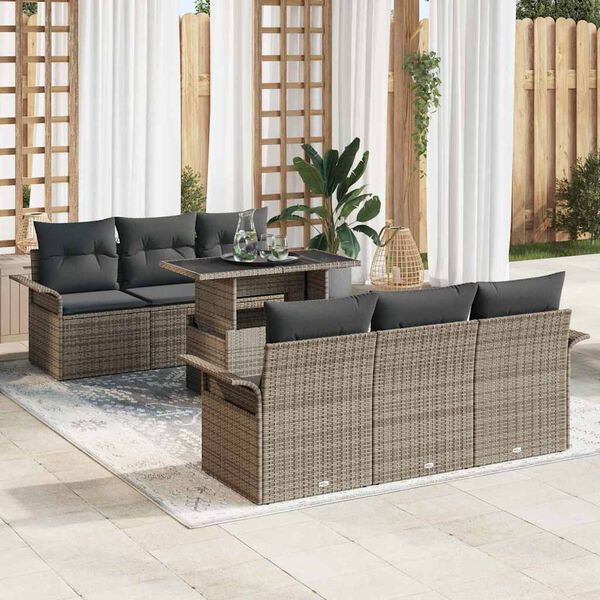 vidaXL Set Divano da Giardino con cuscino 7 pcs Grigio polyrattan