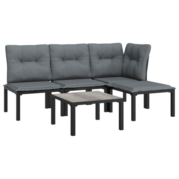 vidaXL Set Salotto da Giardino 5 pz Nero e Grigio in Polyrattan