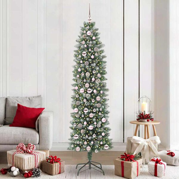 vidaXL Albero di Natale Artificiale Sottile Verde e bianco 210 cm
