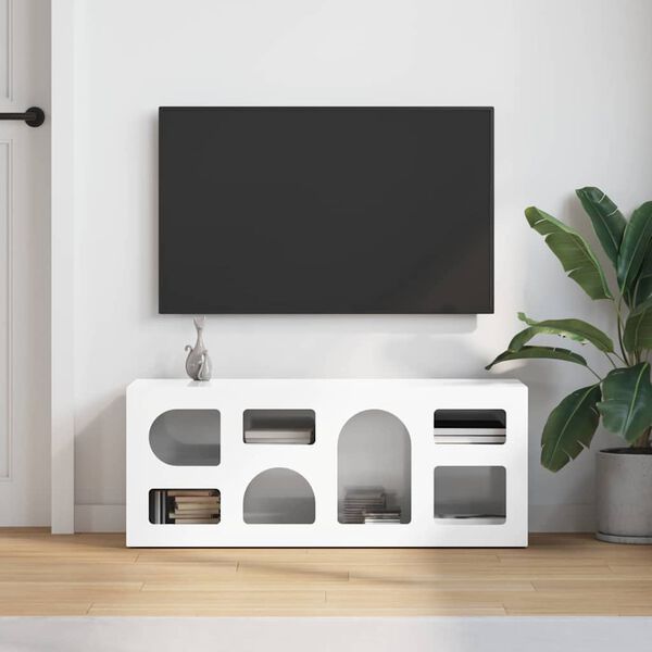 vidaXL Mobile TV Bianco Lucido 100 x 35 x 40 cm Legno multistrato