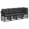 vidaXL Set di divani da esterno con cuscino 4 pcs Nero Poliestere