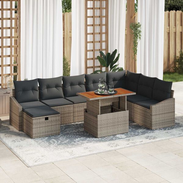 vidaXL Set Divano da Giardino con cuscino 9 pcs Grigio polyrattan