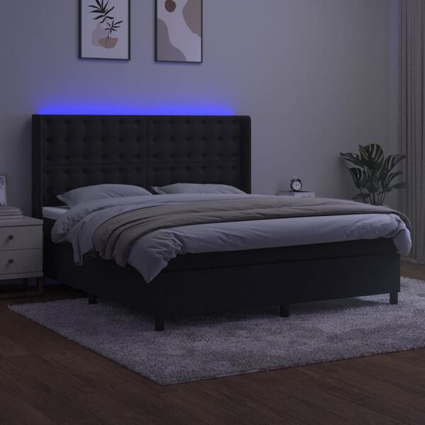 vidaXL Letto a Molle con Materasso e LED Nero 180x200 cm in Velluto