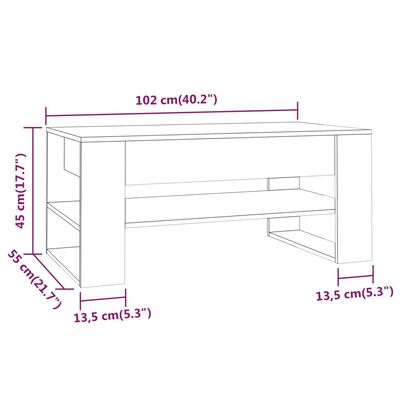vidaXL Tavolino da Salotto Bianco 102x55x45 cm Legno Multistrato