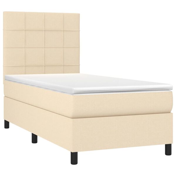 vidaXL Letto a Molle con Materasso e LED Crema 90x190 cm in Tessuto