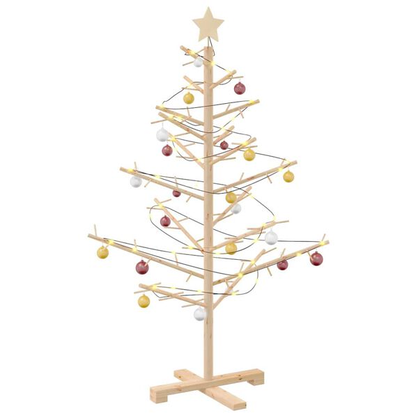 vidaXL Albero di Natale in legno con supporto Naturale 125 cm