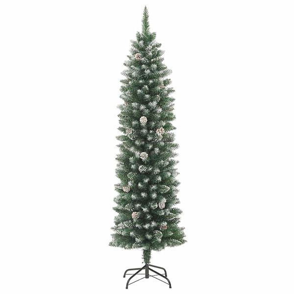 vidaXL Albero di Natale Artificiale Sottile Verde e bianco 210 cm