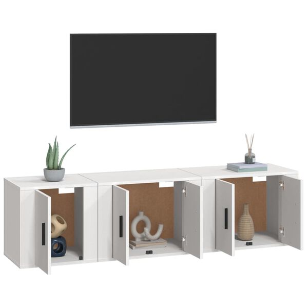 vidaXL Set Mobili Porta TV 3 pz Bianco in Legno Multistrato