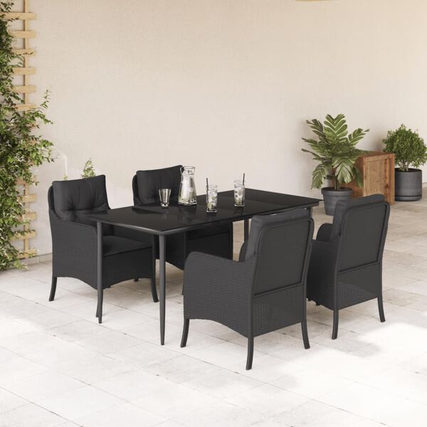 vidaXL Set da Pranzo da Giardino 5 pz Nero con Cuscini in Polyrattan