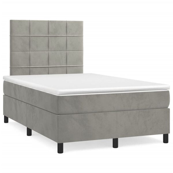 vidaXL Letto a Molle Materasso e LED Grigio Chiaro 120x190 cm Velluto