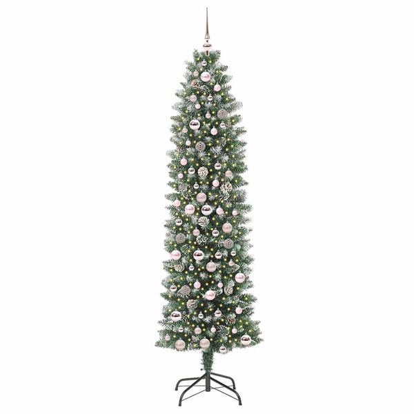 vidaXL Albero di Natale Artificiale Sottile Verde e bianco 210 cm