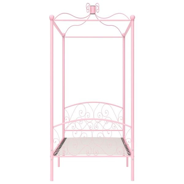 vidaXL Letto a Baldacchino Rosa in Metallo 90x200 cm