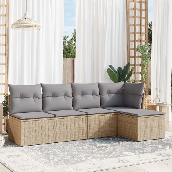 vidaXL Set Divano da Giardino 5 pz con Cuscini Beige in Polyrattan