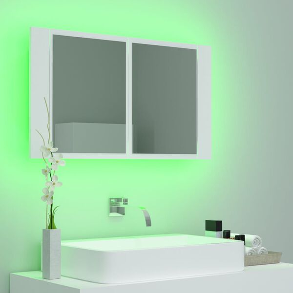 vidaXL Armadietto a Specchio con Luci LED Bianco 80x12x45 in Acrilico