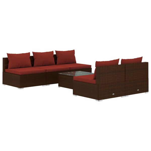 vidaXL Set Divani da Giardino 6 pz con Cuscini in Polyrattan Marrone