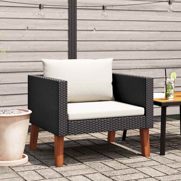 vidaXL Divano da Giardino Singolo con Cuscini in Polyrattan Nero