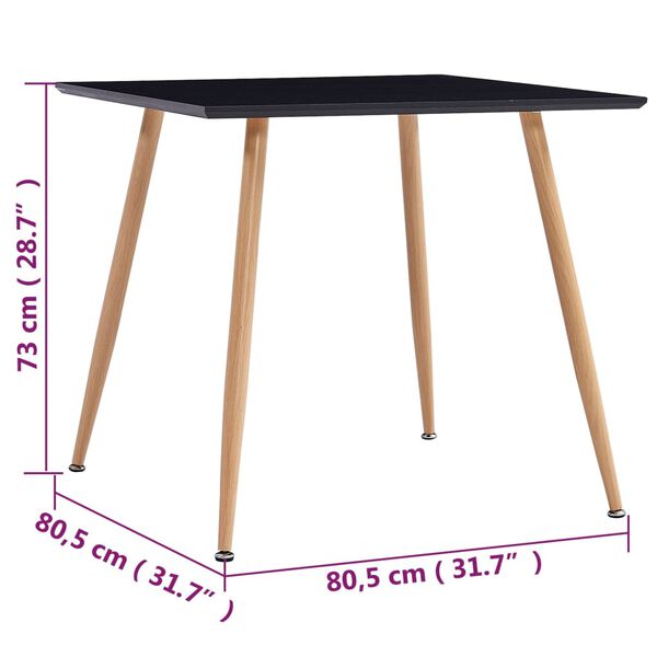 vidaXL Tavolo da Pranzo Nero e Rovere 80,5x80,5x73 cm in MDF