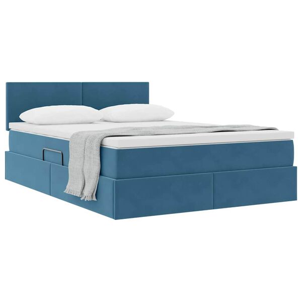 vidaXL Letto con Contenitore Blu Scuro 140 x 200 cm Velluto