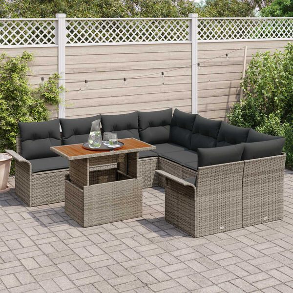 vidaXL Set Divano da Giardino 9 pcs Grigio Poly Rattan