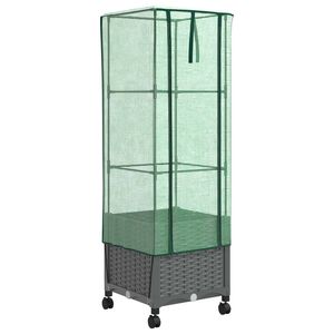vidaXL Vaso da Giardino con Copertura per Serra e Ruote Grigio Chiaro