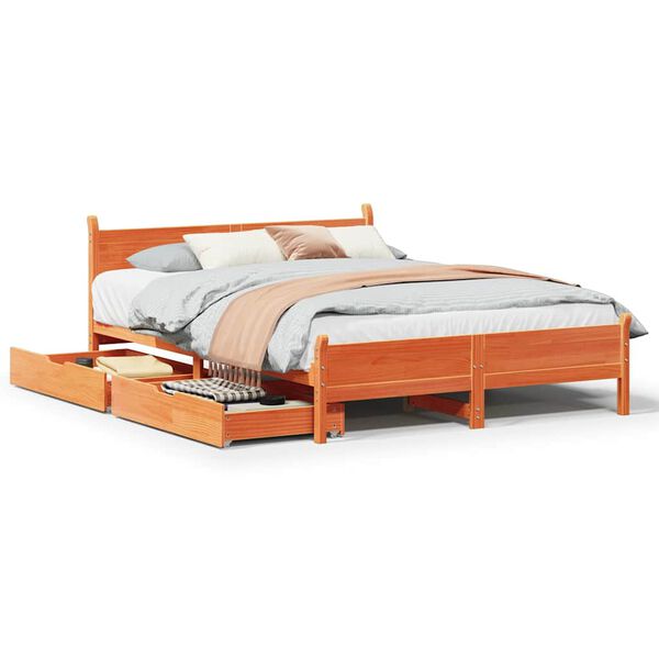 vidaXL Letto senza Materasso Marrone Cera 140x190 cm in Legno di Pino