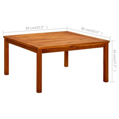 vidaXL Tavolino da Giardino 85x85x45 cm in Legno Massello di Acacia