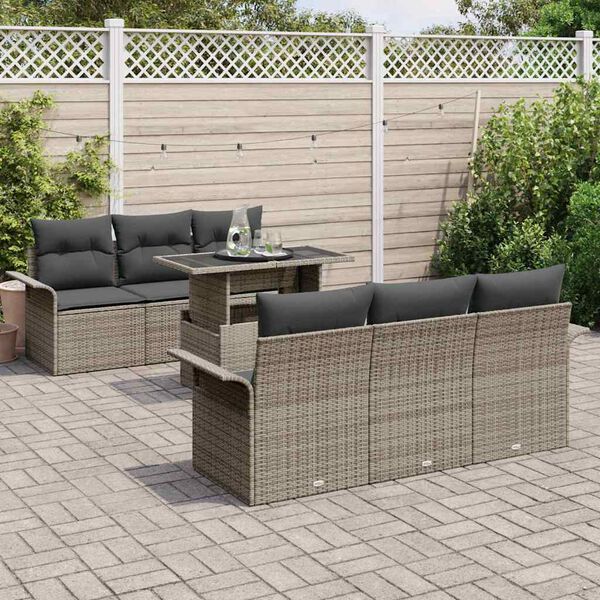 vidaXL Set Divano da Giardino con cuscino 7 pcs Grigio polyrattan