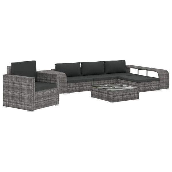 vidaXL Set Divani da Giardino 8 pz con Cuscini in Polyrattan Grigio
