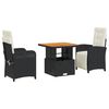 vidaXL Set da Pranzo da Giardino 3 pz con Cuscini Nero in Polyrattan