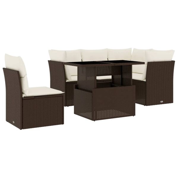 vidaXL Set Divano da Giardino 6 pz con Cuscini Marrone in Polyrattan