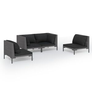 vidaXL Set Divani da Giardino 4 pz con Cuscini Polyrattan Grigio Scuro