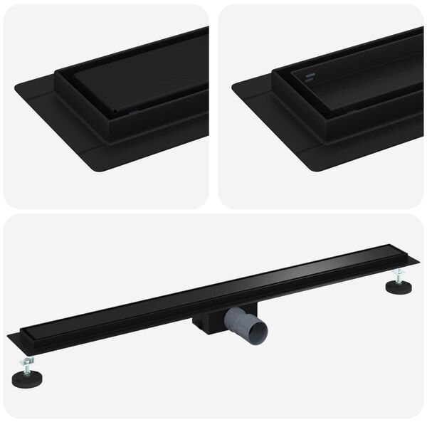 vidaXL Drenaggio doccia 2 in 1 Nero 90 cm Acciaio Inox 304