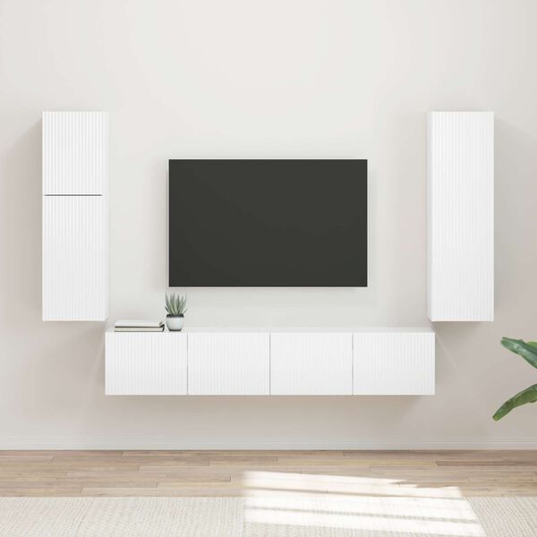 vidaXL Set mobile TV 4 pcs Bianco Lucido Legno multistrato