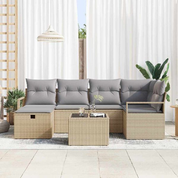 vidaXL Set di divani 7 pcs Beige e Grigio Chiaro polyrattan