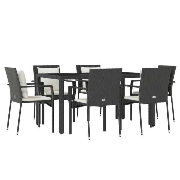 vidaXL Set da Pranzo da Giardino 7 pz Nero con Cuscini in Polyrattan
