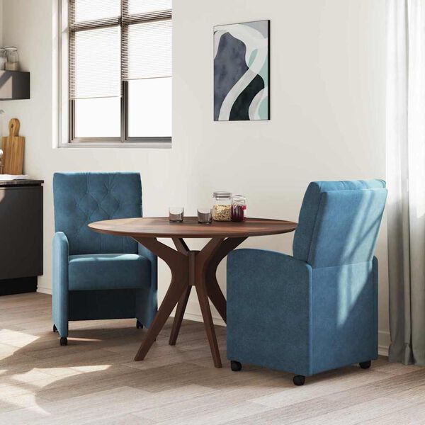 vidaXL Sedie da pranzo con ruote 2 pcs Blu 58 x 67 x 97 cm Velluto