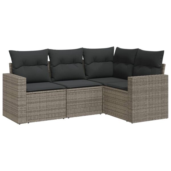 vidaXL Set Divani da Giardino 4 pz con Cuscini in Polyrattan Grigio
