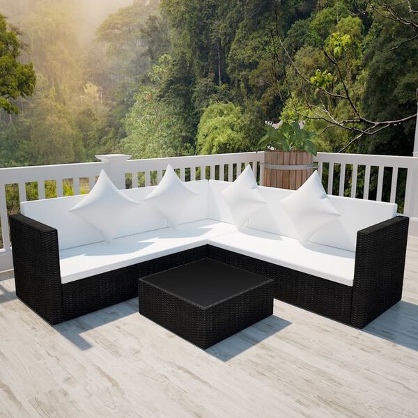 vidaXL Set Divani da Giardino 4 pz con Cuscini in Polyrattan Nero