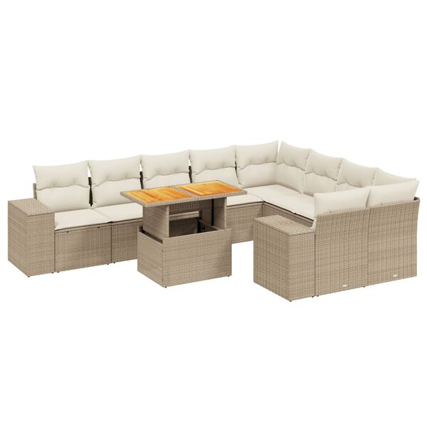 vidaXL Set Divano da Giardino 10 pz con Cuscini Beige in Polyrattan