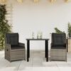 vidaXL Set da Pranzo da Giardino 3 pz con Cuscini in Polyrattan Grigio