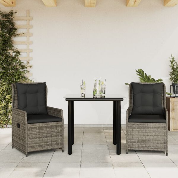 vidaXL Set da Pranzo da Giardino 3 pz con Cuscini in Polyrattan Grigio