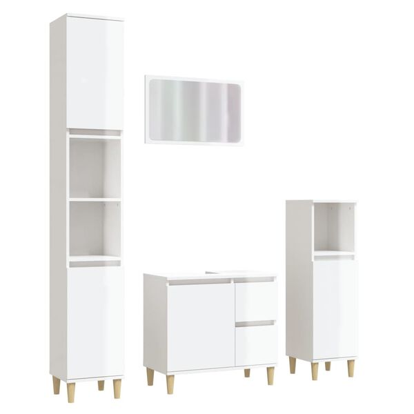 vidaXL Set Mobili da Bagno 4 pz Bianco Lucido in Legno Multistrato
