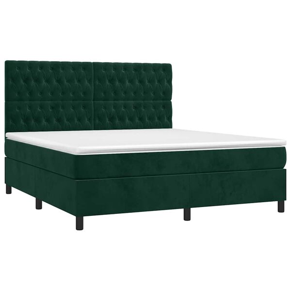 vidaXL Letto a Molle con Materasso e LED Verde Scuro 160x200cm Velluto