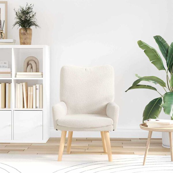 vidaXL poltrona Crema 63 x 67 x 94 cm Tessuto di Pecora e Plywood