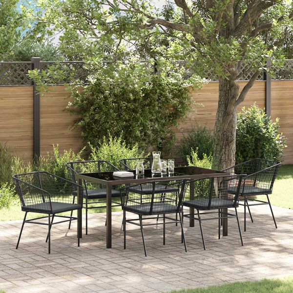 vidaXL Set da Pranzo per Giardino 7 pcs Nero polyrattan