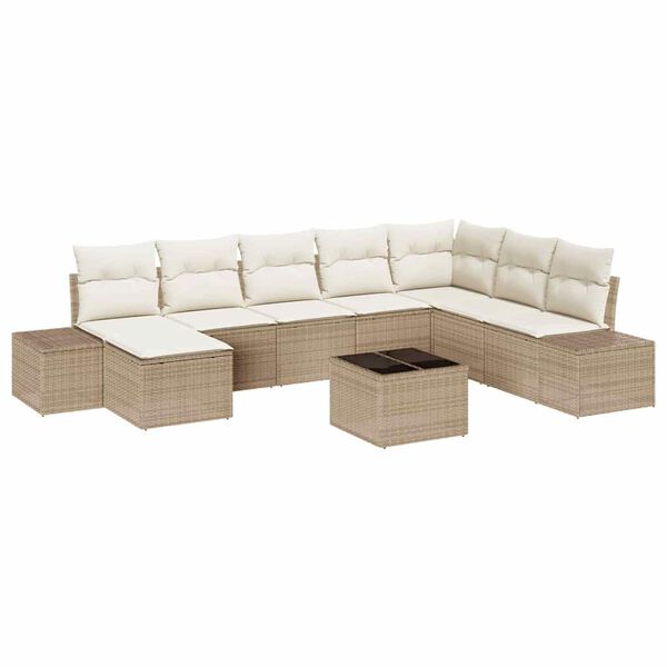 vidaXL Set Divano da Giardino con cuscino 9 pcs Beige polyrattan