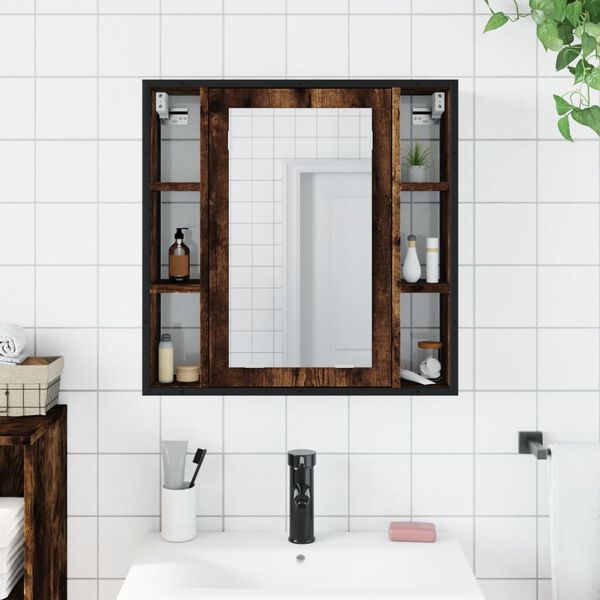 vidaXL Mobile Bagno Specchio Rovere Fumo 60x16x60 cm Legno Multistrato