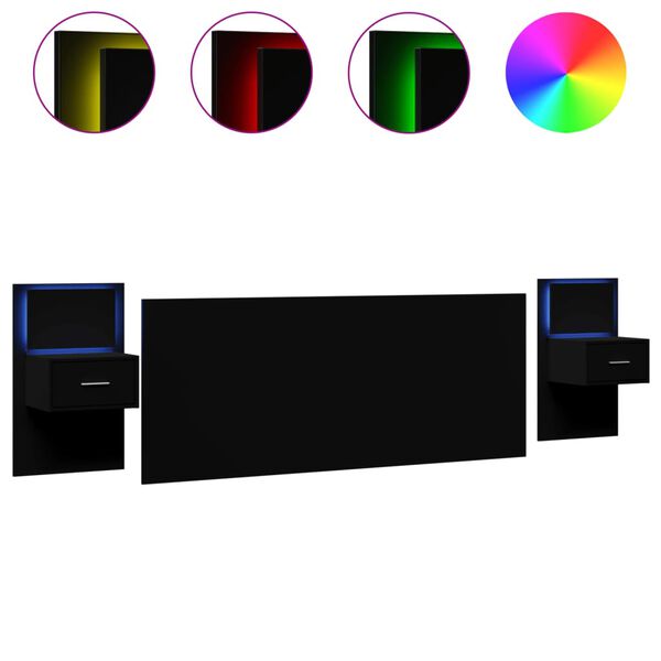 vidaXL Testiera Letto con Comodini Nera 200 cm in Legno Multistrato